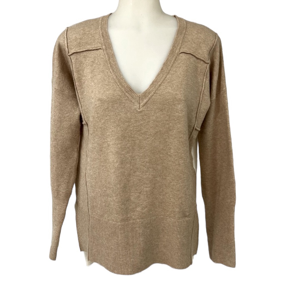 French Connection Angora Wool Blend Sweater Long Sleeve Tan Cream Oversi